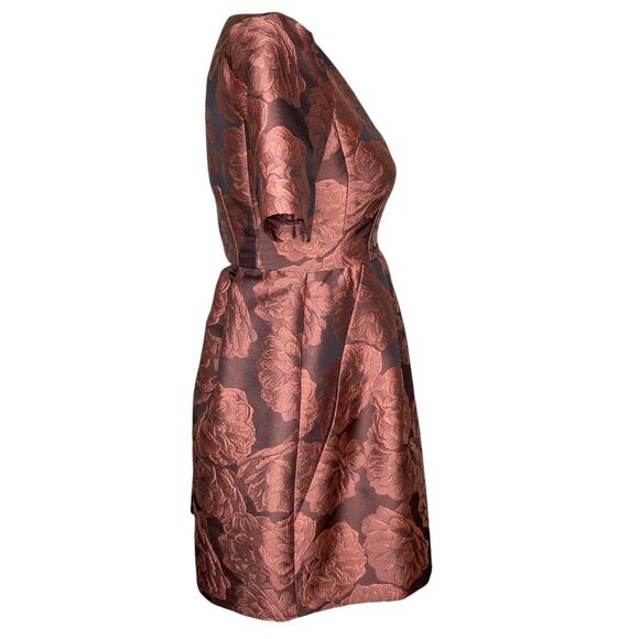 Gal Meets Glam Ingrid Rust Rose Floral Jacquard Pleated Fit & Flare Mini Dress - Picture 5 of 11